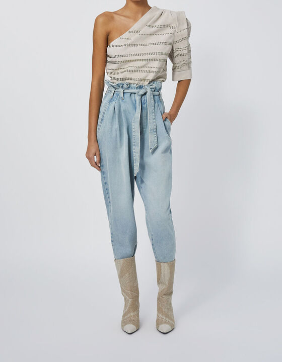 MORONI ONE SHOULDER LEATHER TOP
